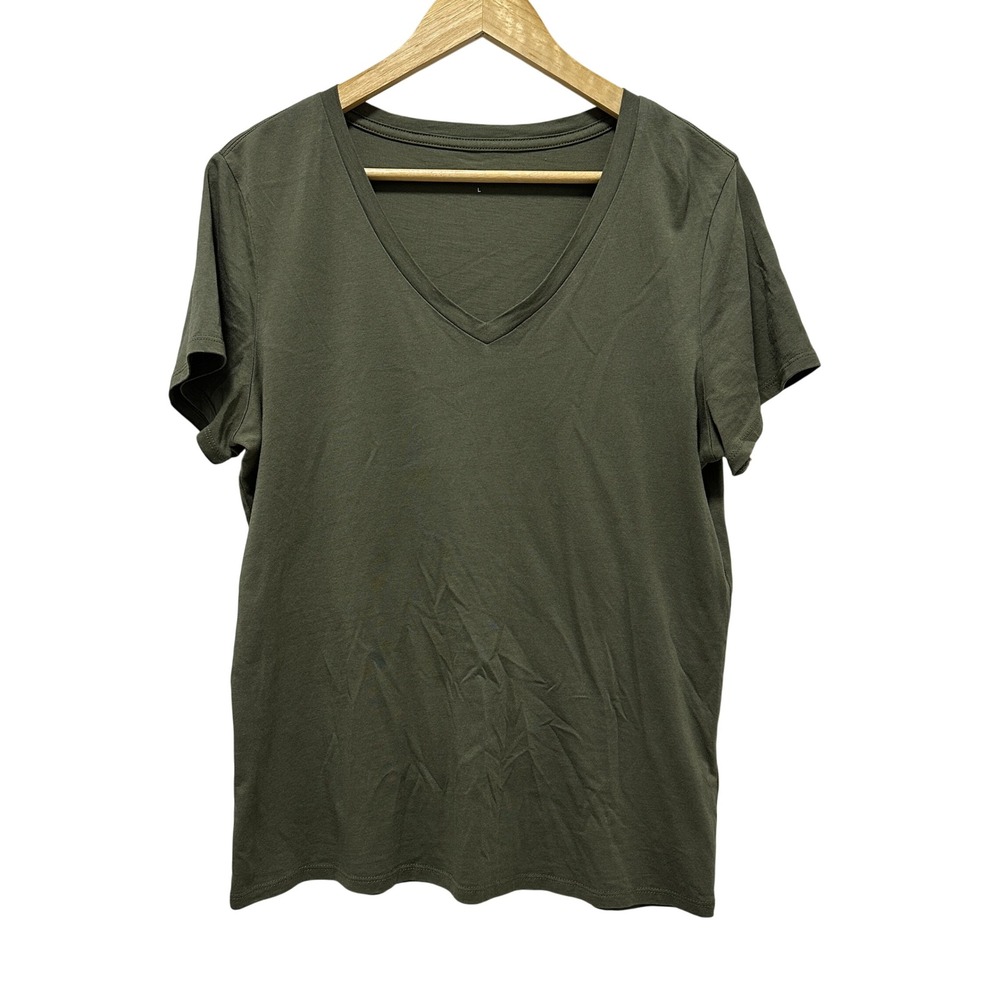 Quince Cotton Modal V Neck Tee Womens L Dark Olive Short Sleeve T-Shirt LB51953